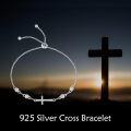 wholesale 925 Sterling Silver Adjustable Sideways Cross Charm Bracelet with Cubic Zirconia Stones for Women and Girls Religious s-0-5