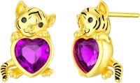 wholesale Sterling Silver Birthstone Tiger Holding Heart Stud Earrings for Women-February