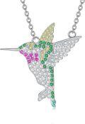 wholesale 925 Sterling Silver CZ Hummingbird Pendant Necklace with Multi-Color Stones-0-0
