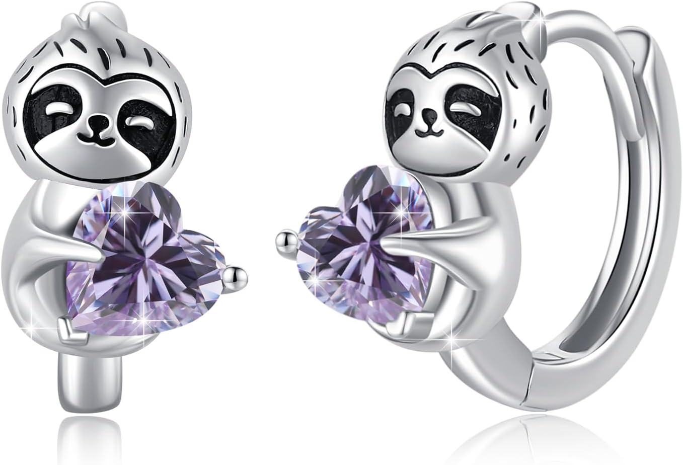 Sterling Silver Hypoallergenic Sloth Hoop Earrings for Women Girls Teens-0-0