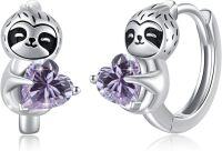 wholesale 925 Sterling Silver Hypoallergenic Purple Crystal Sloth Huggie Earrings for Women & Teenage Girls-Light Purple