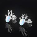 wholesale 925 Sterling Silver Deer Head Earrings Wholesale With Opal Face Studs-0-1