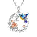 wholesale 925 Sterling Silver Enamel Hummingbird Rose Gold Flower Letter Z Pendant Necklace-0-0
