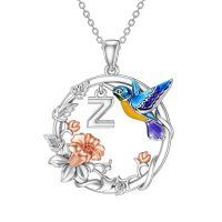 wholesale 925 Sterling Silver Enamel Hummingbird Rose Gold Flower Letter Z Pendant Necklace-Z