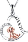 wholesale 925 Sterling Silver Dog in Heart Pendant Necklace with Cubic Zirconia and Engraved Message I Love You Forever for Women-0-0