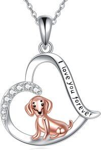 wholesale 925 Sterling Silver Dog in Heart Pendant Necklace with Cubic Zirconia and Engraved Message I Love You Forever for Women-Dachshund
