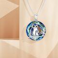 wholesale 925 Sterling Silver Blue Crystal Owl Family Pendant Necklace for Women-0-4