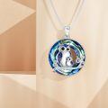 wholesale 925 Sterling Silver Mother Baby Owl Pendant Necklace With Blue Crystal-0-4