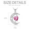 TOUPOP Sterling Silver Pink Tourmaline Moon Star Pendant Necklace Gift-0-5