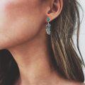 wholesale 925 Sterling Silver Genuine Turquoise Feather Dangle Drop Earrings - Vintage Bohemian Jewelry-0-2