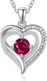 wholesale Sterling Silver White Gold Heart Pendant Necklace w Birthstone for Women-07-July