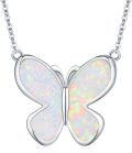 wholesale 925 Sterling Silver Opal Butterfly Pendant Necklace 24 Chain-0-0
