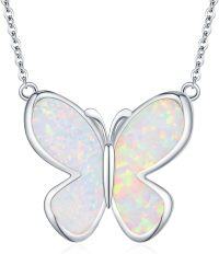 wholesale 925 Sterling Silver Opal Butterfly Pendant Necklace 24 Chain-Butterfly