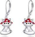 wholesale 925 Sterling Silver Cat Dangle Earrings with Enamel and Gold Accents - Cute Kitty Gifts for Women-0-1