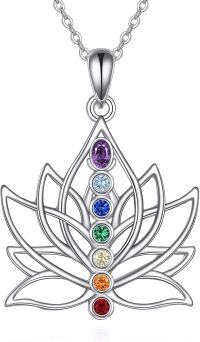 wholesale 925 Sterling Silver 6-Color Stone Chakra Lotus Flower Pendant Necklace for Women-Lotus Necklace