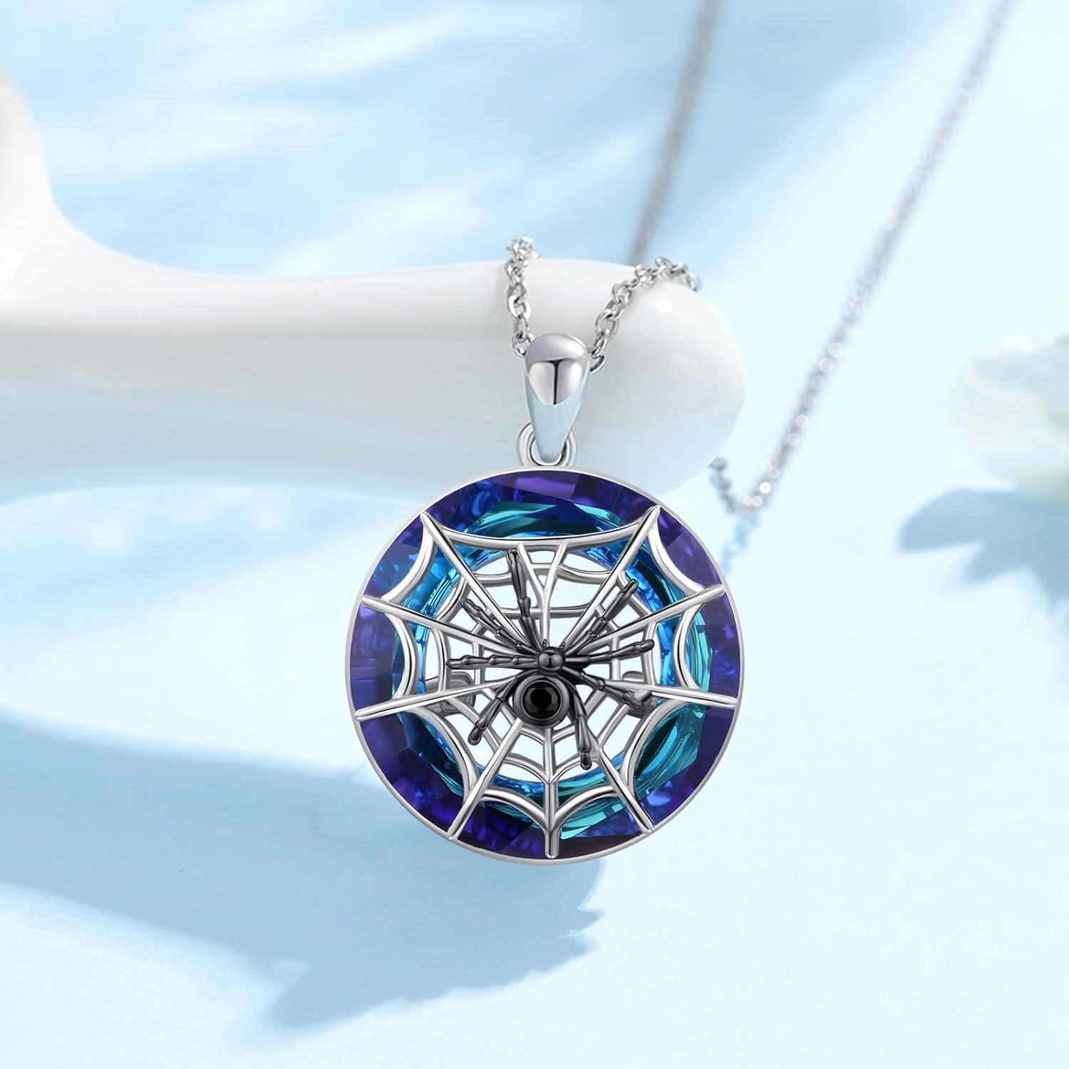 Sterling Silver Spider Skull Necklace Halloween Jewelry Gift for Women Girls-0-3