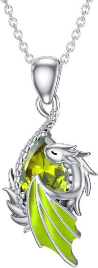 wholesale  Metal Stone Wyvern Dragon Pendant Necklace Gift for Women ( chars)-August - Peridot