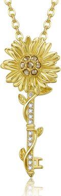 wholesale Gold 925 Sterling Silver Key Necklace w/ Sunflower & Cubic Zirconia Pendant 30 Chain-0-0