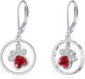 wholesale 925 Sterling Silver Red Crystal Dog Paw Drop Earrings for Women 3D Animal  Idea-0-0