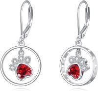 wholesale 925 Sterling Silver Red Crystal Dog Paw Drop Earrings for Women 3D Animal  Idea-paw