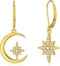 wholesale 14K Gold Star and Crescent Moon Drop Earrings Leverback s for Women-0-0
