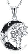 wholesale 925 Sterling Silver Black Onyx Tree of Life Crescent Moon Pendant Necklace for Women Wife Girlfriend-0-0
