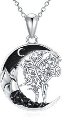 wholesale 925 Sterling Silver Black Onyx Tree of Life Crescent Moon Pendant Necklace for Women Wife Girlfriend-Mom&Daughters-Skeleton Tree