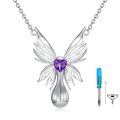 wholesale 925 Sterling Silver Angel Wings Heart Amethyst Cremation Urn Memorial Pendant Necklace-0-0