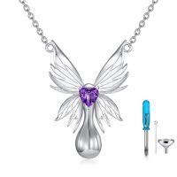 wholesale 925 Sterling Silver Wings Heart Cremation Pendant Necklace Wholesale With Screwdriver-Custom-Natural Amethyst