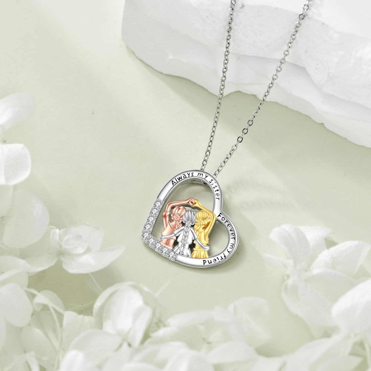 Sterling Silver Sister Necklace Heart Pendant Infinity Jewelry Gift-0-3