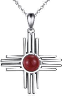 wholesale 925 Sterling Silver Red Coral Cross Pendant Necklace for Women-Carnelian