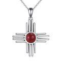 wholesale 925 Sterling Silver Sunburst Cross Pendant Necklace Red Coral Stone Platinum Plated-0-0