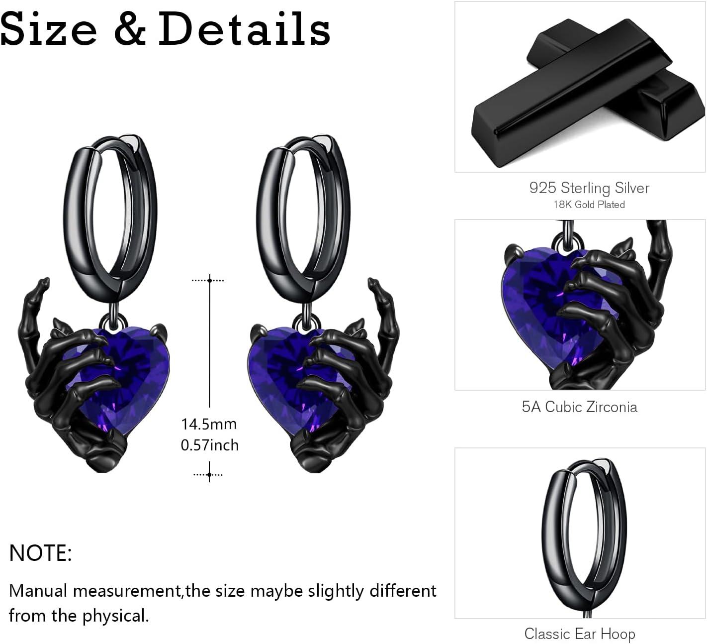 wholesale 925 Sterling Silver Gothic Skull Hand Earrings Hypoallergenic Punk Rock Jewelry for Women Men-0-3