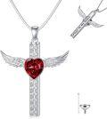 wholesale TOUPOP Cremation Jewelry Cross Urn Necklaces For Ashes For Women S925 Sterling Silver Wing Cross Memorial Keepsake Urn Pendant With Garnet Heart Crystal Engraved Forever In My Heart -0-0
