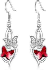 wholesale 925 Sterling Silver Red Crystal Butterfly Hook Earrings-A-Butterfly Red