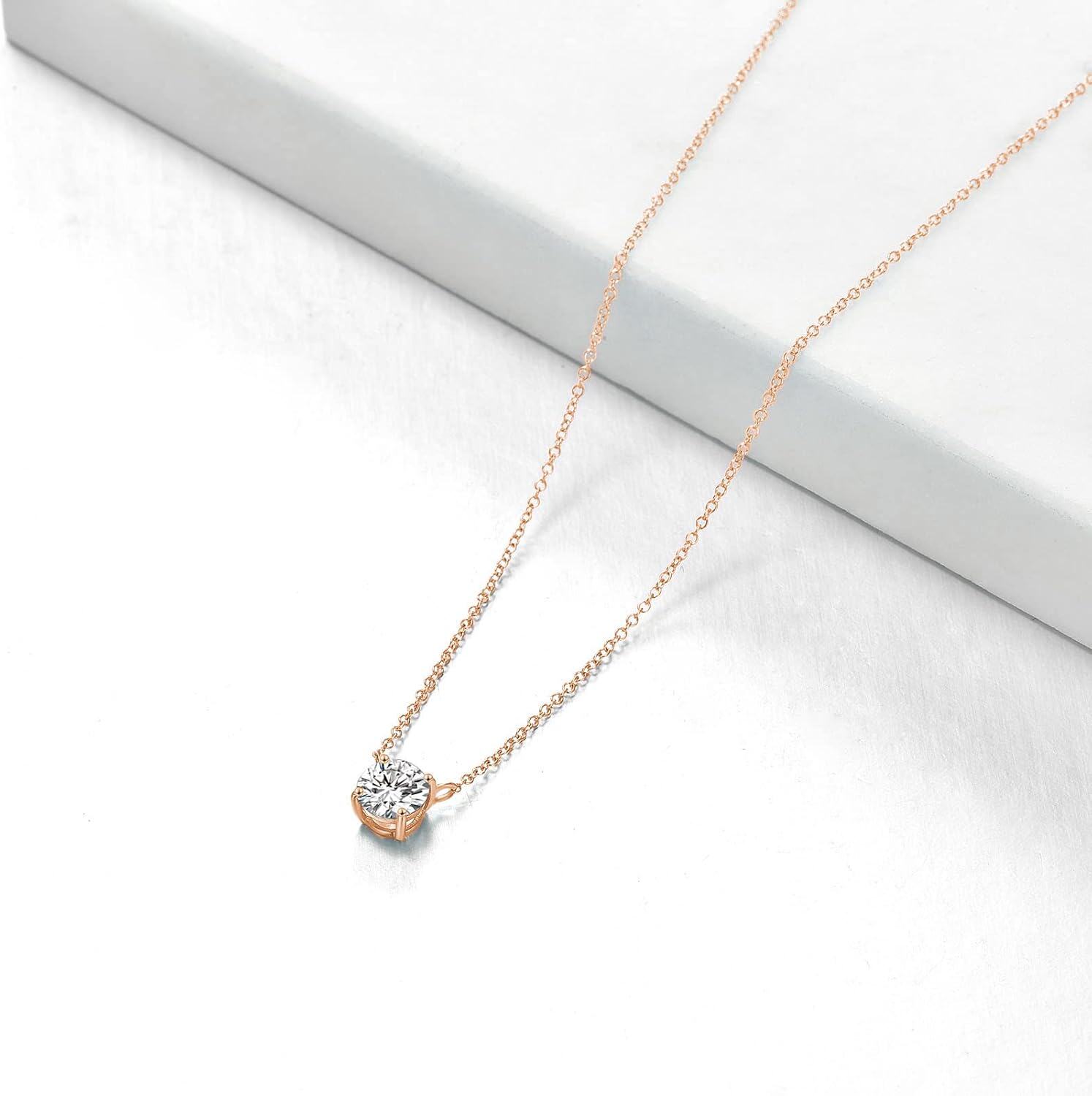 14K Gold Moissanite Round Cut Solitaire Pendant Necklace 0 5 2ct 16+2 -0-5