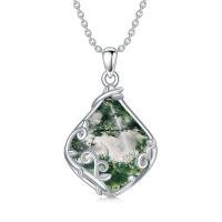 wholesale 925 Sterling Silver Black Enamel Teardrop Necklace Wholesale With Vine Detailing-Moss Agate