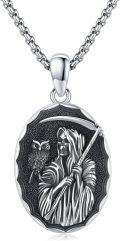 wholesale 925 Sterling Silver Grim Reaper Owl Pendant Necklace Mens Gothic s-0-0
