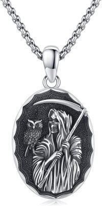 wholesale 925 Sterling Silver Grim Reaper Owl Pendant Necklace Mens Gothic s-A