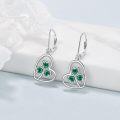 wholesale 925 Sterling Silver Green Crystal Shamrock Drop Earrings Irish Lucky Charm s for Her-0-1