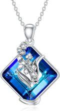 wholesale 925 Sterling Silver Blue Crystal Lily of the Valley Pendant Necklace for Women - December Birthstone -0-0