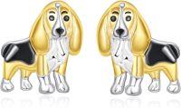 wholesale 925 Sterling Silver Gold and Black Basset Hound Dog Stud Earrings for Women - Pet Lover Gift-Basset Hound