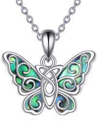 wholesale 925 Sterling Silver Abalone Shell Butterfly Pendant Necklace Celtic Knot  for Her-Butterfly Abalone