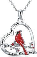 wholesale 925 Sterling Silver Cardinal Bird Heart Pendant Necklace - Angels Are Near s for Women and Moms-0-0