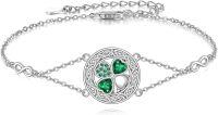 wholesale 925 Sterling Silver Celtic Clover Infinity Charm Bracelet with Green Cubic Zirconia for Women Girls Gifts-Four Leaf Clover Bracelet