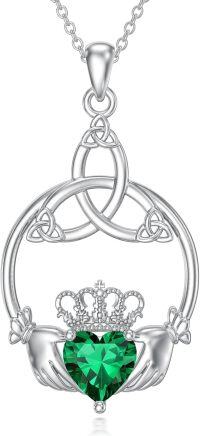 wholesale 925 Sterling Silver Celtic Claddagh Necklace with Heart Birthstones-05-May