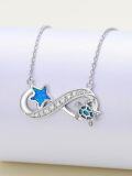 wholesale 925 Sterling Silver Star & Turtle Infinity Pendant Necklace for Women Girls Gifts Jewelry Blue Fire Opal Chain 45cm Length-0-2