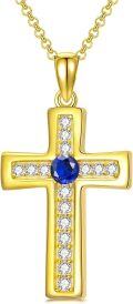wholesale 925 Sterling Silver Gold Plated Cubic Zirconia Birthstone Cross Necklace-0-0