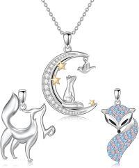 wholesale 925 Sterling Silver Jewelry Set with Moon Pendant and Fox & Swan Charms - 18+2 Chain-Foxs