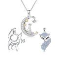 wholesale 925 Sterling Silver Jewelry Set with Moon Pendant and Fox & Swan Charms - 18+2 Chain-0-0